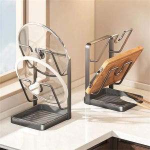 2Tier Kitchen Countertop Stainless Steel Multifunctional Pot Lid Holder Rack Pan Cover Storage Shelf Household Punch-free Spatula Kitchenware Pot Rack