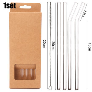 5pcs/set Heat Resistant Glass Straws with Brush Reusable Washable Perfect for Smoothies Milkshake Tea Juice
