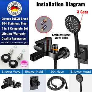 SOXON Adjustable Speed Shower Set  & With Hose and Faucet 304 4 in 1 Shower Head Set