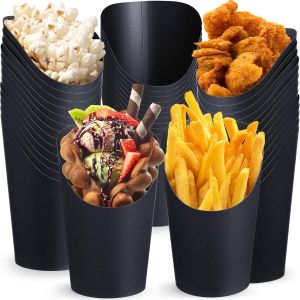 Rtteri 150 Pcs Charcuterie Cups 16 oz French Fry Cups Black Popcorn Kraft Paper for Halloween Party Serving Treats Dessert Snack Food