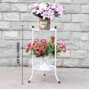 Arrow Plant Stand 2 Tier 50cm Potted Holder Rack Indoor Outdoor Flower for Planter Corner Garden Balcony Patio Living Room Bedroom and Office Decorative Round Rack black/white