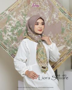 Hijab Segimpat Motif Abika / LIORA SQUARE MOTIF - AB 493 / Fahion Muslim Kekinian