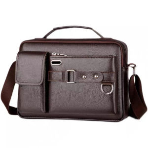 CJH BAG#407-2 PU -Leather crossbody sling shoulder bag for Men with top carry handle and an adjustable detachable shoulder strap for crossbody or over-the-shoulder use.