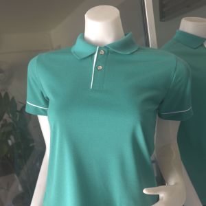 Jamsmo เสื้อโปโลสีเขียวเข้ม ขลิบขาว สีเขียวเข้ม ทำงานโปโลชาย หญิง รับปักเพิ่ม ไซส์ใหญ่