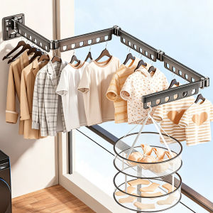 Folding drying rack no punching invisible telescopic household balcony wall drying quilt clothes artifact wall hanging clothes drying rod