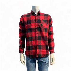 Vanfive Kemeja Pria Flanel Panjang Merah 1918