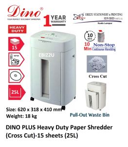 DINO PLUS Paper Shredder (Cross Cut) 3 x 20 mm -15 sheets (25L) (Cross Cut  mesin perincih kertas  Heavy Duty Shredder Mesin Penghancur Kertas Mesin Perincih)