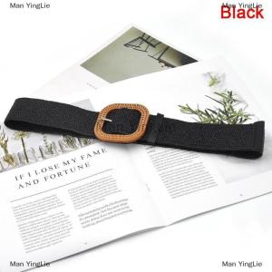 [COD] Man YingLie Summer Women Elastic Woven Belt Square Buckle Vintage Boho Straw Belt Dress Belt