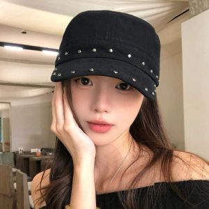 NRFYKYU Y2k Rivet Peaked Cap Spice Girls Cotton Equestrian Hat Fashion Korean Style Rivet Flat Top Hat Ladies