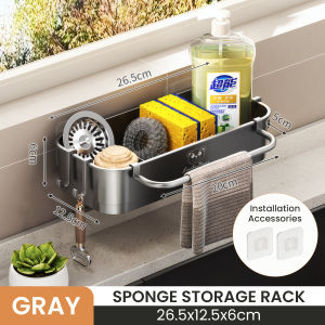 Nipiin Multipurpose Kitchen Sink Organizer Sponge Soap Holder Towel Bar No Drill Self Adhesive Rustproof PP Scrubber Hanger Maximize Counter Space