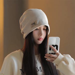 RANZH Thickened Fleece Knit Beanies Coldproof Korean Style Warm Cap Fashion Baggy Plush Beanies Hats Female