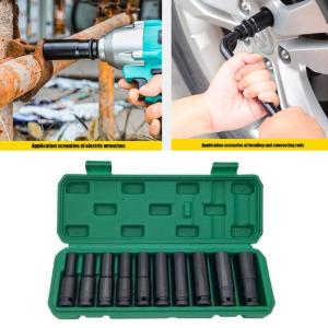 10Pcs 1/2" Drive 6 Point Impact Sockets Set Heavy Duty Alloys Steel Extended Length For Tight Space Mechanics Repairs