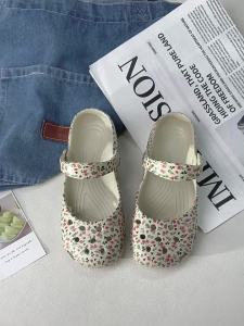 [Free Shipping] High-Appearance Green Floral Ballet Clogs With Thick Soles For Women Summer Non-Slip Beach Shoes Casual Shoes For Daily Wear