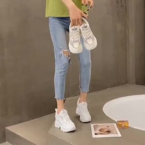 Dad shoes mesh all-match Super hot leisure sports hidden heel white shoes㏇X0415