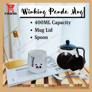 VTOM Cute Hamster & Panda Mug 400ml Ceramic Coffee Cup With Lid And Spoon Birthday Gift For Girl Women Tea Cup Cawan Comel 杯子