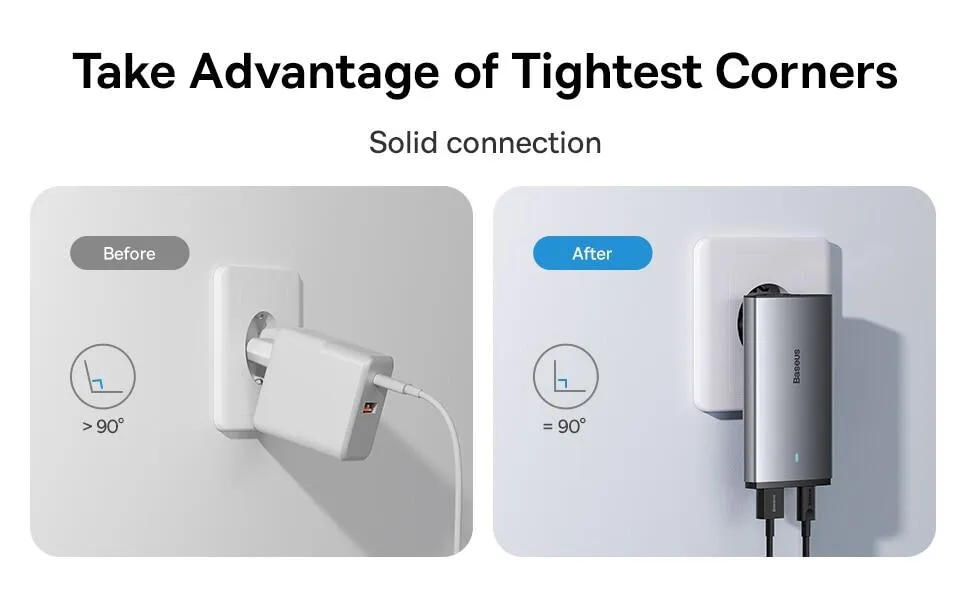 Traditional charger incorrectly plugged into a narrow space