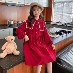 Girls plush dress for autumn and winter new middle-aged young childrens New Years clothing birthday girls red princess