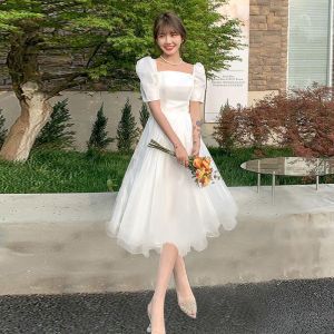 White Civil Wedding Dress French Princess Long Fairy Debut Dresses 02㏇X0407