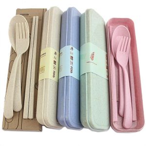 Set Sendok Sumpit Garpu Jerami Cutlery Set Alat Makan Travelling perlengkapan traveling-Aurora Store