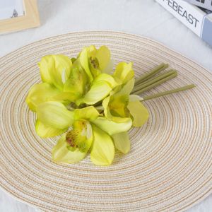 NCNC(OKDEALS01) Real Touch Artificial Large Orchid Bouquet 6 Heads Realistic Fake Flower Flower Arrangement Handmade Artificial Cymbidium Flowers Home  Room Decor