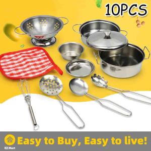 【Fast Shipping】 10PCS/Set Kids Kitchen Mini Pretend Play Tools Pretend Play Set Toys Simulation Stainless Steel Tableware Toys Play House Kitchen Early Education Educational Toys Stainless-Cookware-Toys