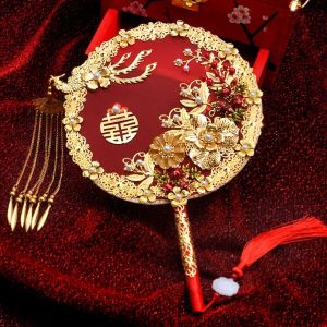 LITUILI Nghề Thủ Công tinh tế Tua Fan Xử Lý Đẹp Cô Dâu Xiuhe Cô Dâu Nhóm Fan Hâm Mộ Lễ Hội Fan Hoàn thành Sản Phẩm Hướng dẫn sử dụng Phong Cách cổ xưa Quạt tròn Tuấn Fan Xiuhe Quần Áo Fan Tay Cầm Quạt