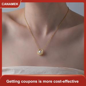 【CANAMEK 】 Stainless Steel New Charm U-shape Pearl Pendant Necklace Earrings For Women Bride Chokers Non-fading Jewelry Gift