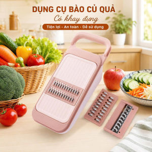 Bào Củ Quả Đa Năng Có Khay Đựng - 3 Lưỡi Dao Inox Bào Sợi Mỏng Sợi Dày Thái Lát Tiện Dụng