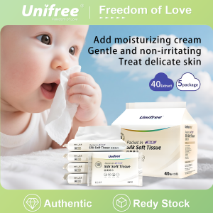 Unifree【 (5 packs 200 Pulls) 】Wippie 3 ply Premium Soft Mini Pack Size baby Facial cream tissues Skin Friendly for Sensitive Skin Tisu