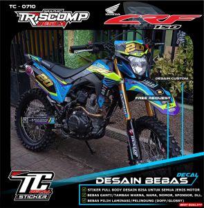 DECAL FULLBODY STICKER CRF 150 L DESAIN KEREN KOMBINASI GOLD CARBON TIMBUL BEBAS COSTUM BISA REQUEST SUPER GLOSSY RACING SUPERMOTO TC-0710
