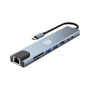 8in1 Type C USB Hub Konverter Unitech Ultralink Pro Hub + HDMI + LAN + Type C + CR untuk Laptop