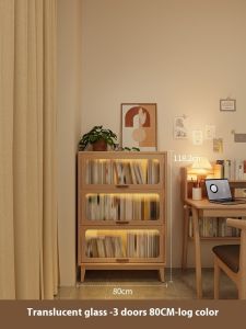 [CozyNest ]Glass Cabinet Book Dustproof Shelf Solid Wood Bookshelf Door Storage Rack