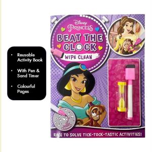 Disney Princess Activity Book Wipe Clean Beat the Clock For Kids To Play Games & Solve Puzzles