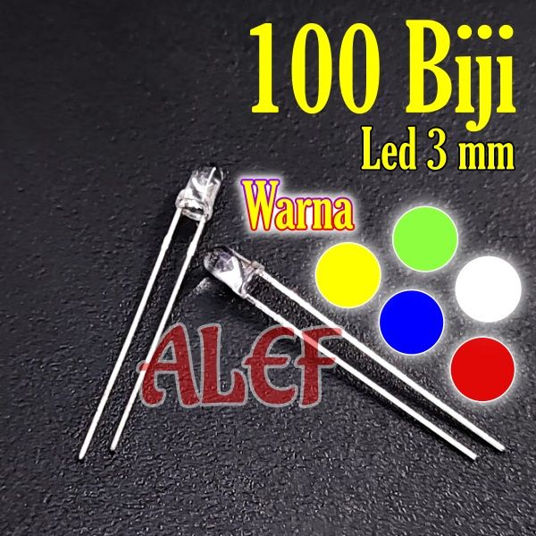 100Pcs led 3 mm clear putih nyala merah biru kuning hijau putih 3mm ...