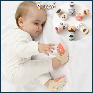 BEVAVAR kaos kaki bayi ankle dengan strap motif kartun hewan/Sepatu kaos kaki bayi bahan katun anti slip