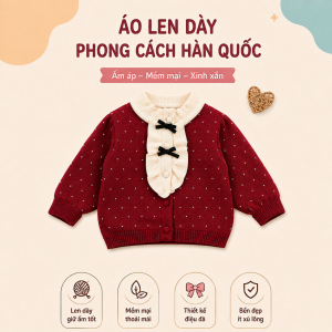 Áo Len Cardigan Bé Gái Dày Dặn Phối Cổ Bèo Nơ Xinh Xắn Phong Cách Hàn Quốc - KimKim Kids