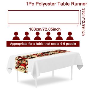 183*33cm Vintage Christmas Table Runner Poinsettia Christma Wreath Design Linen Table Cloth Elegant Christmas Table Decor for Dining Table Xmas 2026 Decor Christmas Decorations for Home
