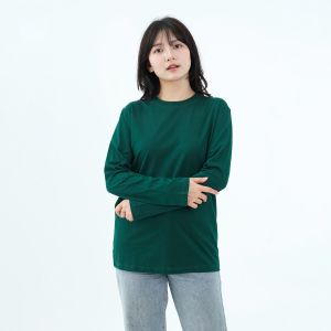 Kaos Polos Wanita Oneck Lengan Panjang Bahan Katun Combed 30s Warna Forest Green