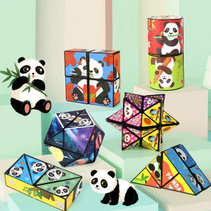 JIYAN2866 Panda Infinite Magic Cube Flipping Geometric Folding Puzzle Three-Dimensional Small Toy 3D Deformation Shape Shifting Box Childrens