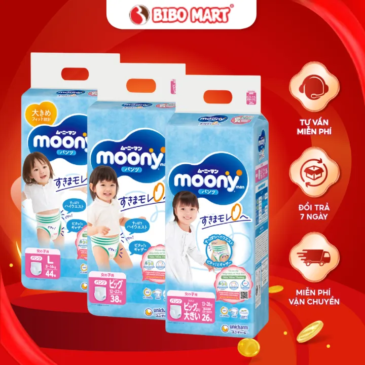 Bỉm Tã Quần Moony Thấm Hút Nhanh Co Dãn Linh Hoạt Chống Tràn Hiệu Quả Size XXL26 XL38 L44 M52