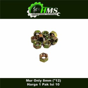 Mur Only 8mm ("12) Harga 1 Pak Isi 10 - Mor Kuning Nut Only Hex 8 Mili M8 Kunci 12 Drat 1.25 Universal Untuk Segala Motor