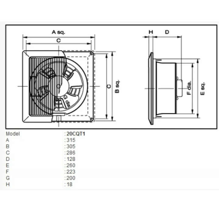 KDK%208"%20inch%20Ceiling%20Mounted%20Ventilating%20Fan%20/%20Exhaust%20Fan%2020CQT%20-%20Image%203