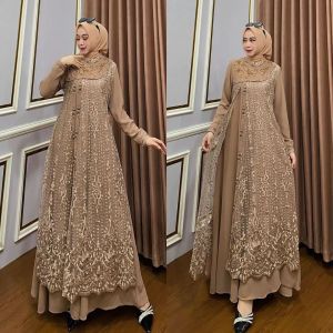 COD - Laura Dress Matt Ceruty Mix Brukat Apk Payet Swaroski Size XL Dress Terbaru 2024 Viral Murah