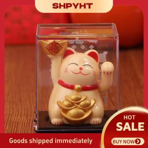 SHPYHT✨ Solar Powered Automatic Waving Cat Beckoning Fortune Cat Lucky Cat For Home Decoration Office Decor Car Ornament Birthday Gift