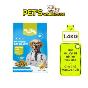 Hạt Mr.Vet D1 Hỗ Trợ Tiêu Hóa Cho Chó Mọi Lứa Tuổi Công Thức Thịt Cừu Non Túi 1.4Kg