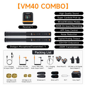 COMICA vm40 mic-rô không dây ngưng tụ siêu hình tim 2.4G cho máy ảnh điện thoại thông minh máy tính Chuyên Nghiệp 3.5mm & micrô USB cho quay video phát trực tiếp báo cáo podcasting micro cầm tay với màn hình LCD Khung chống sốc kính chắn gió