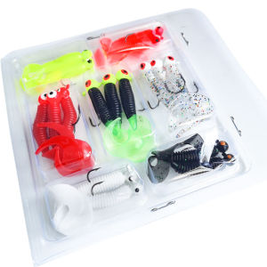 17/33PCs Soft Worm Grub Shrimp Baits Mixed Sea Fishing Lure Set Kit Simulation Lures Tackle Set