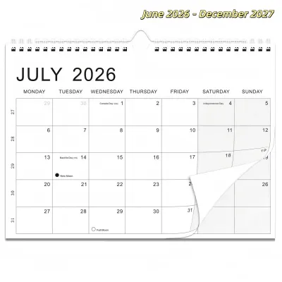 2026 -2027 Calendar JULY. 2026 - DECEMBER. 2027 Thick Paper Wall Calendar Holidays Marked with Hook Daily Study Hanging Calendar Office