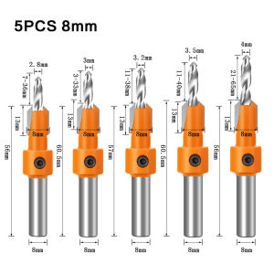 1PC/5PCS 8mm Shank HSS Woodworking Countersink Router Bit Screw Extractor Demolition for Wood Milling Cutter