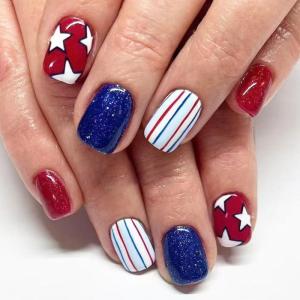 Independence Day French Tip Press on Nail Short Square Fake Nail Glues on Nail Artificial False Nail for Nail Decors